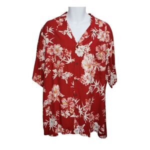 Vintage 90s Rayon Hawaiian Shirt XL Big & Tall Coastal Grandma Tropical Red 2XL